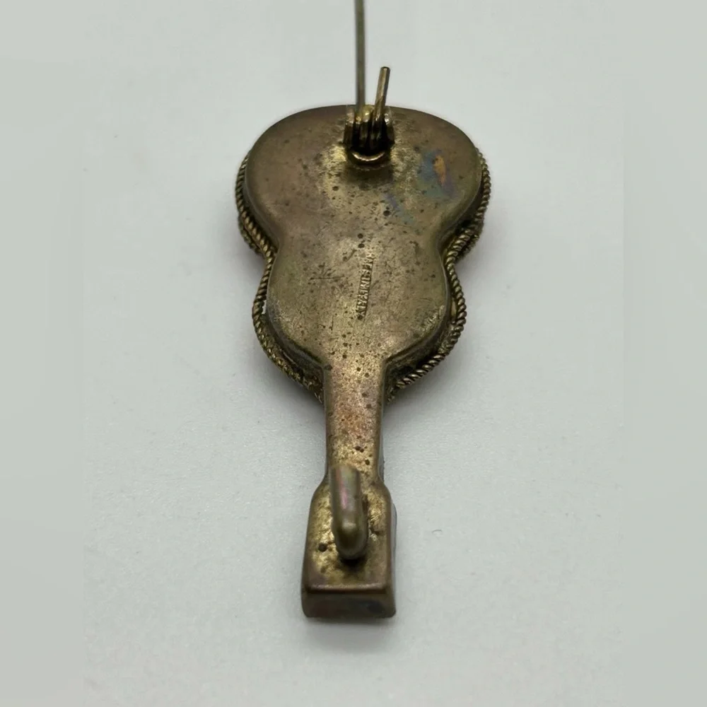 Vintage Italian Micro Mosaic Guitar Brooch Pin / Multi Colore - Picture 3 of 3